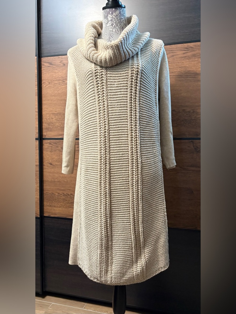 Vince Camuto Beige Cowl Neck Sweater Dress
